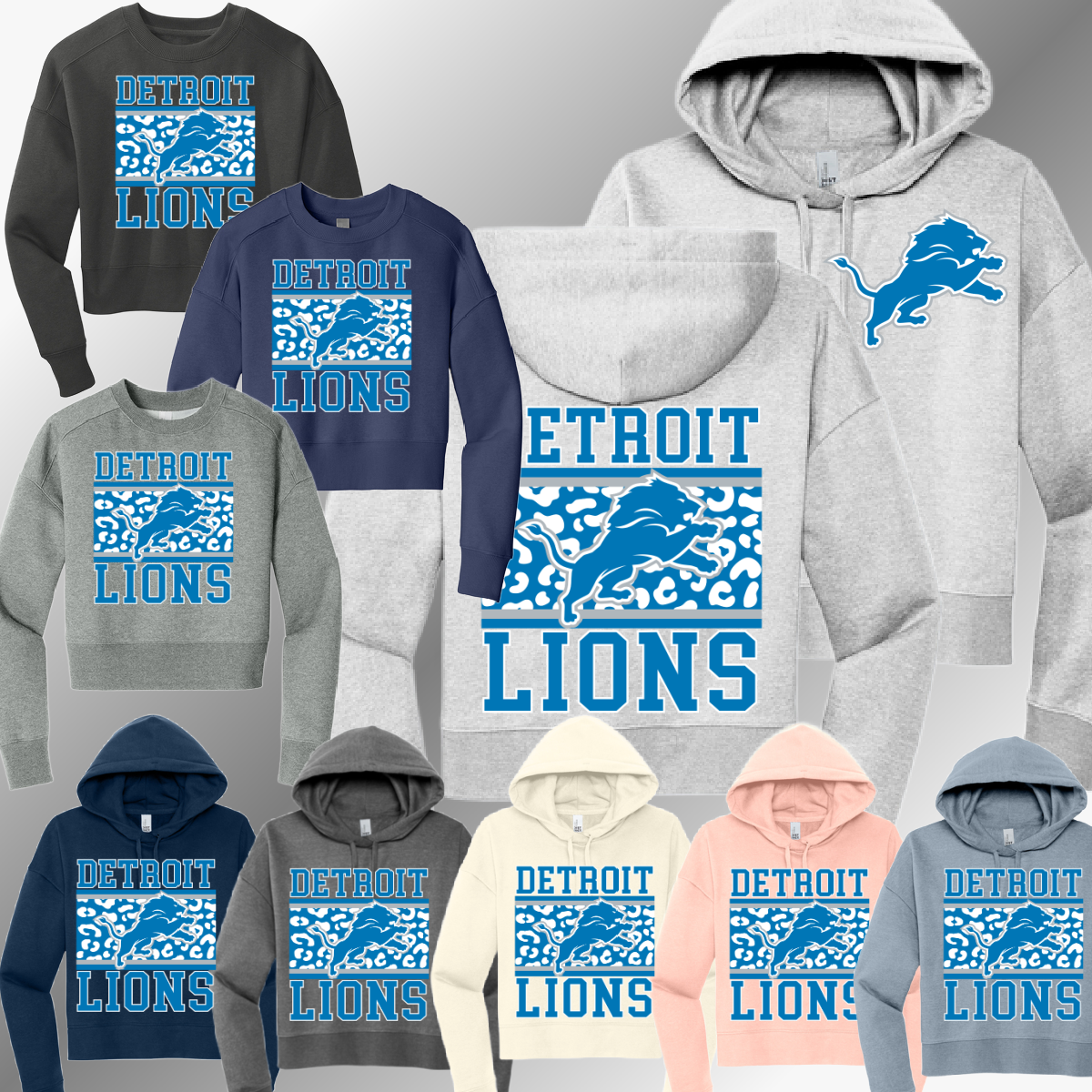 Detroit Football - Leopard Background Cropped Sweatshirt (Adult)