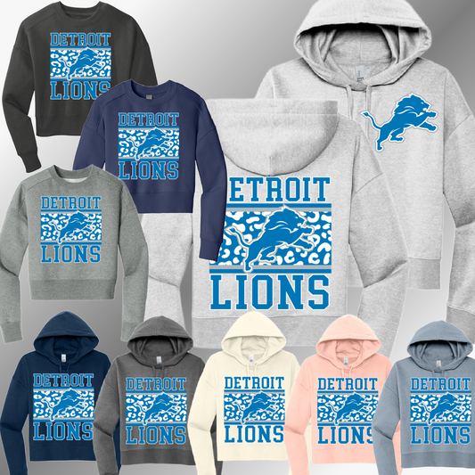 Detroit Football - Leopard Background Cropped Sweatshirt (Adult)