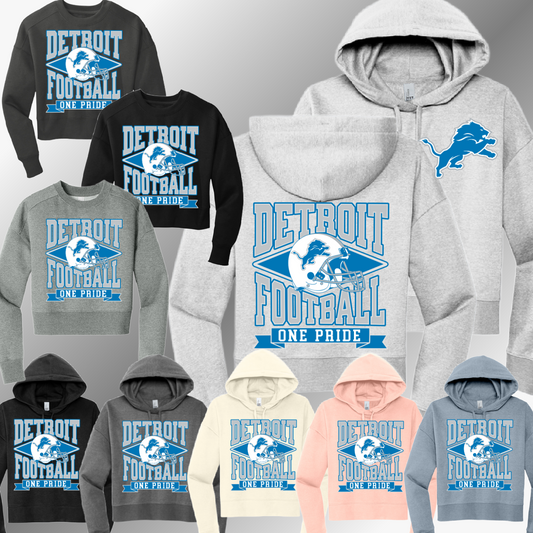 Detroit Football - One Pride with Helmet Cropped Sweatshirt (Adult)