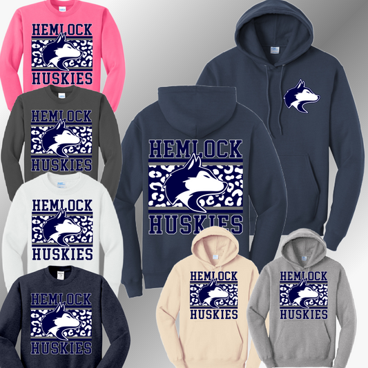 Hemlock Huskies - Leopard Background Basic Sweatshirt (Adult)