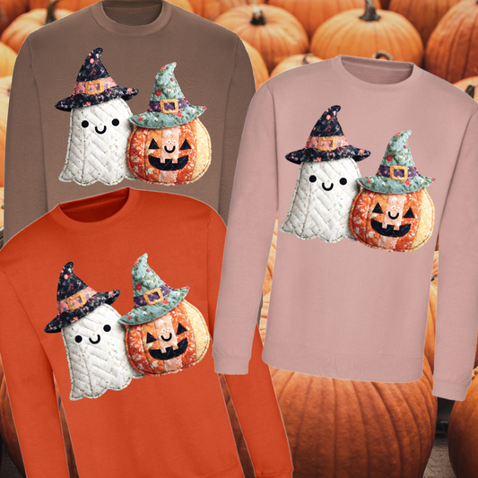 Quilted Pumpkin & Ghost Basic Sweatshirt (Adult)