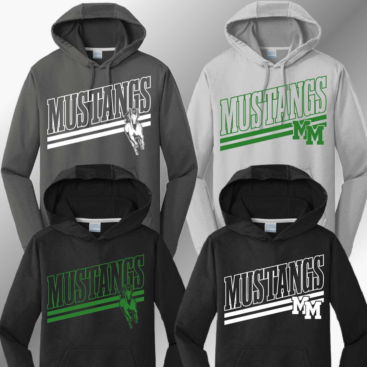 MacGregor Mustangs - Angled Mascot Performance Hoodie (Youth & Adult)