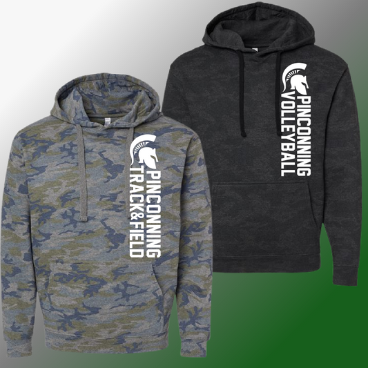 Pinconning Spartans - Vertical Stacked YOU CHOOSE THE SPORT Camo Hoodie (Youth)