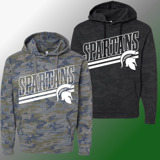 Pinconning Spartans - Angled Mascot Camo Hoodie (Youth)