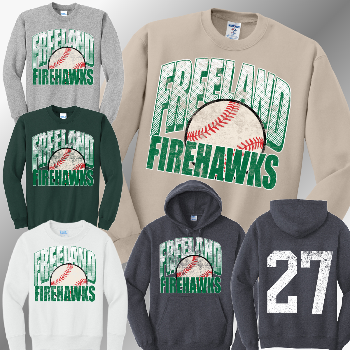 Freeland Firehawks - Grunge Baseball Sweatshirt (Adult)