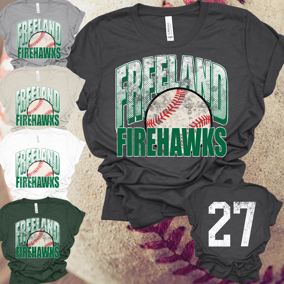 Freeland Firehawks - BASEBALL Grunge Tee (Toddler, Youth & Adult)