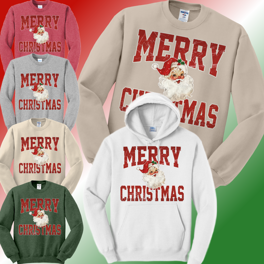 Merry Christmas w/ Vintage Santa Basic Sweatshirt (Adult)