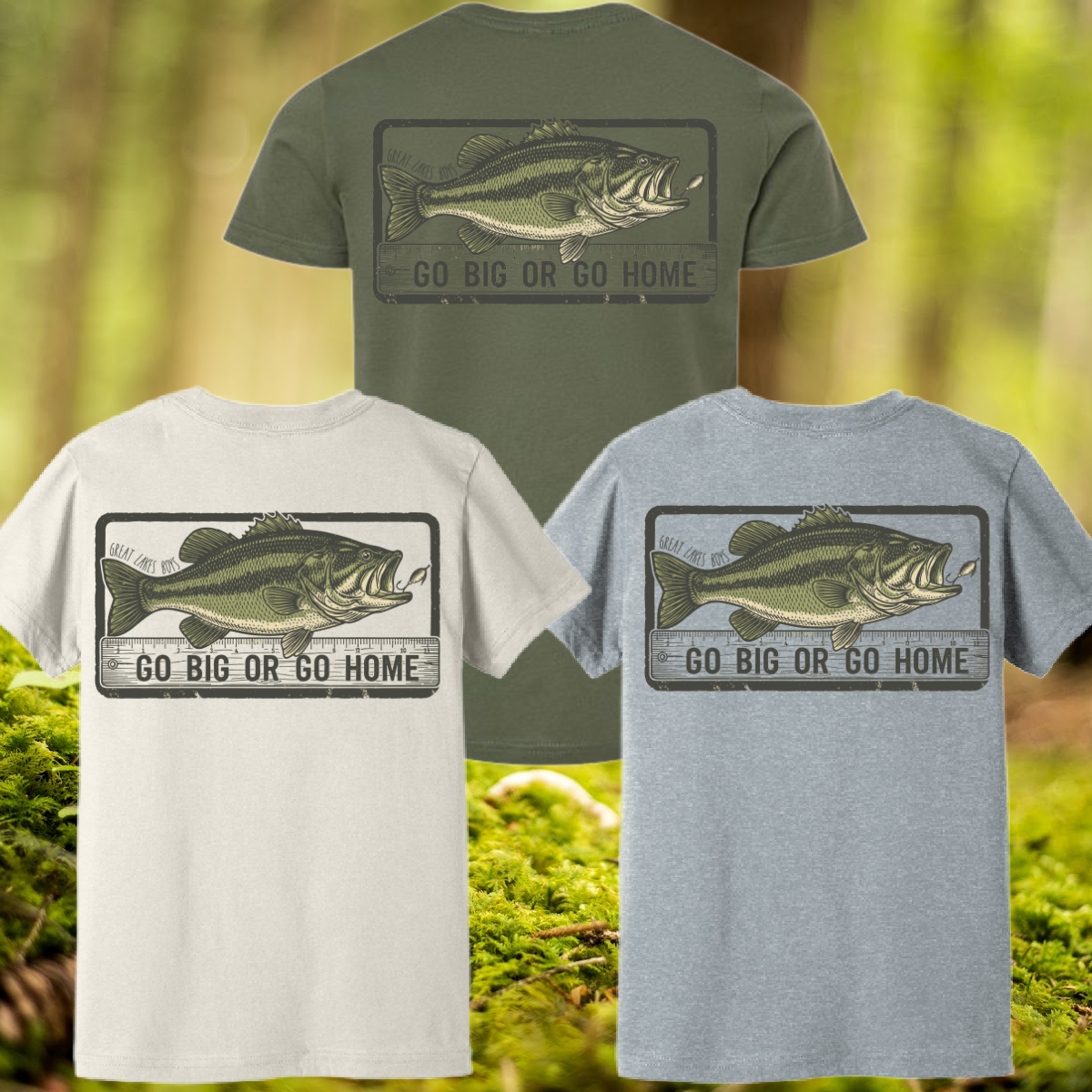 Great Lakes Boys - Go Big Or Go Home Bass Fish Premium Tee (Toddler, Youth & Adult)