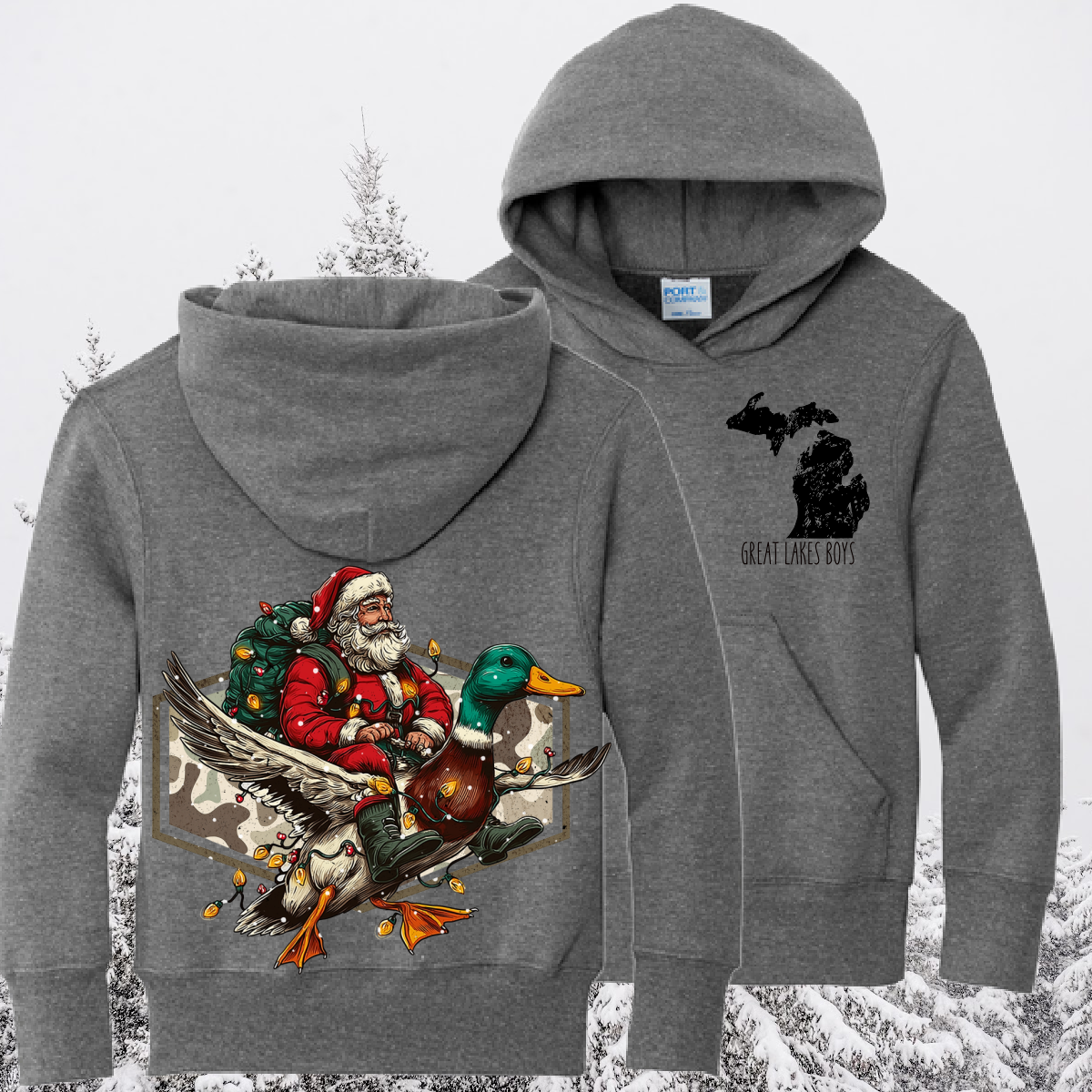 Great Lakes Boys - Santa Riding Duck Hooded Sweatshirt (Youth & Adult)