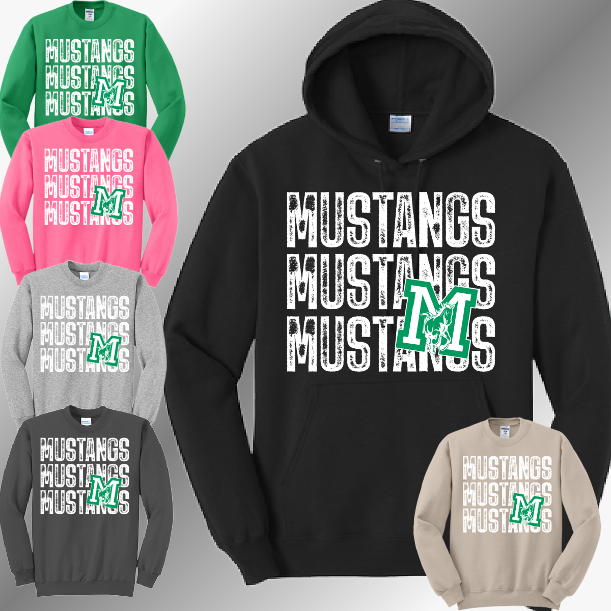 MacGregor Mustangs - Repeating Mascot Basic Sweatshirt (Youth & Adult)