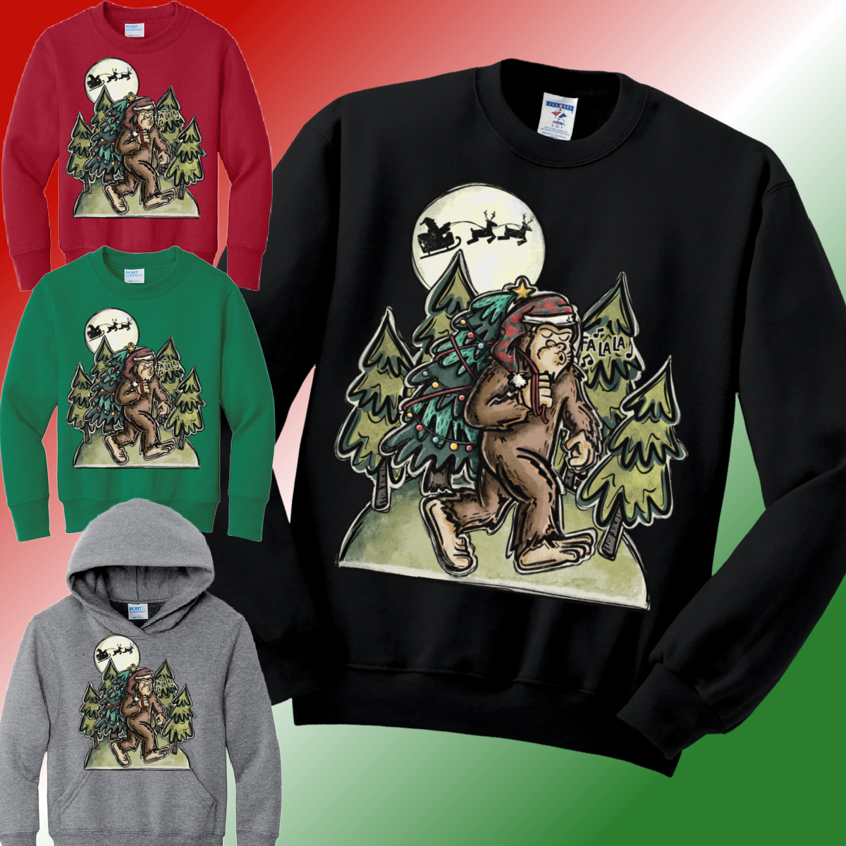 Christmas Sasquatch Bigfoot Basic Sweatshirt (Youth)