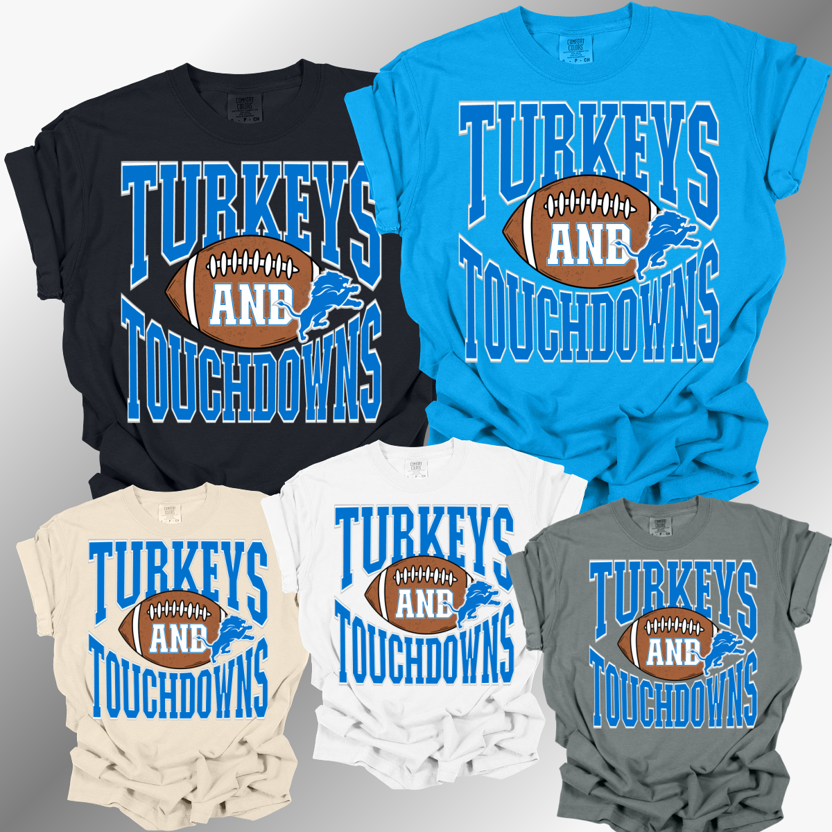 Detroit Football Turkey & Touchdowns - Comfort Colors Tee (Adult)