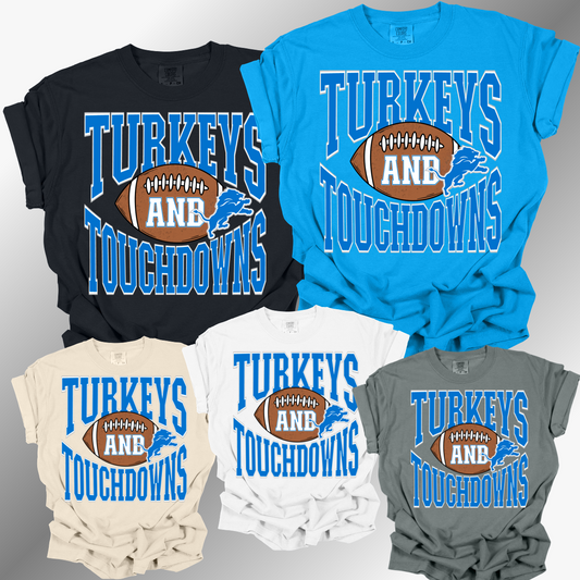 Detroit Football Turkey & Touchdowns - Comfort Colors Tee (Adult)