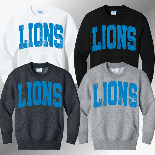 Detroit Football Distressed Mascot - Pocketed Crewneck (Youth)