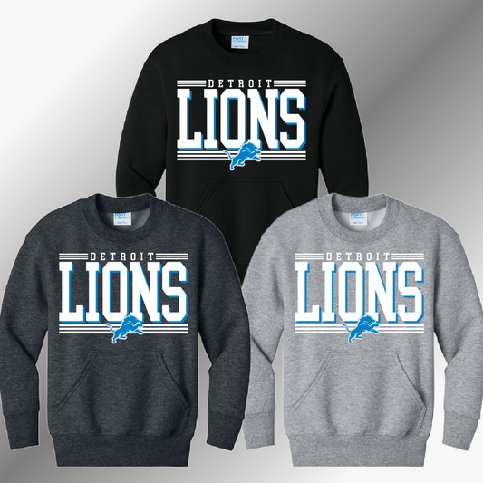 Detroit Football Distressed Offset - Pocketed Crewneck (Youth)