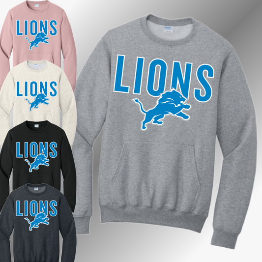 Detroit Football Oversized Logo - Pocketed Crewneck (Adult)