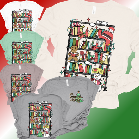 All Booked for Christmas Bookshelf - Bella Canvas Tee (Adult)