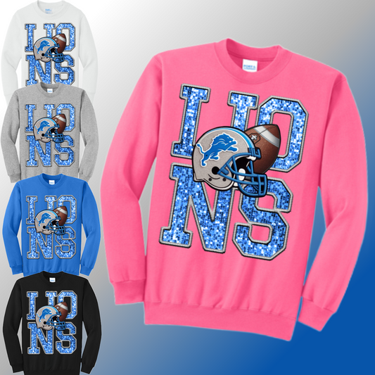 Detroit Football - Faux Glitter Basic Sweatshirt (Adult)