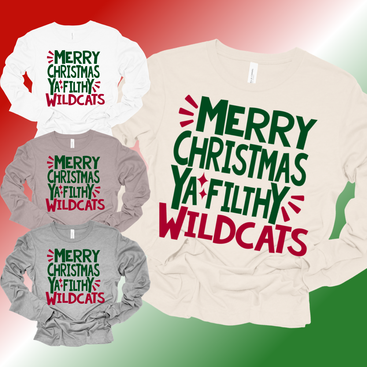 Merry Christmas Ya Filthy Mascot/Red & Green Ink - Bella Canvas Tee (Adult)