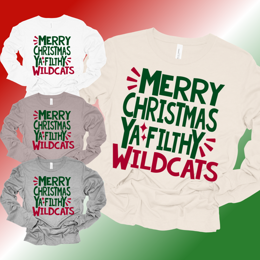 Merry Christmas Ya Filthy Mascot/Red & Green Ink - Bella Canvas Tee (Adult)