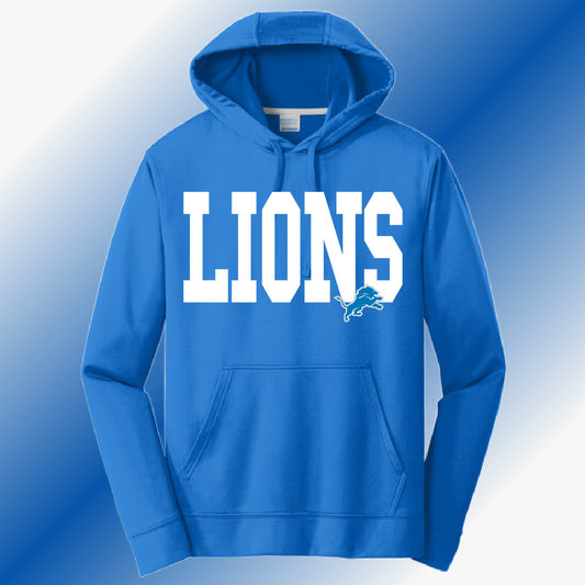 Detroit Football READY TO SHIP - Varsity Font Blue Performance Hoodie (Adult)