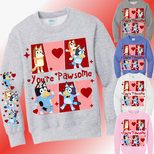 Valentines Day - Pawsome Blue Dog Basic Sweatshirt (Youth)