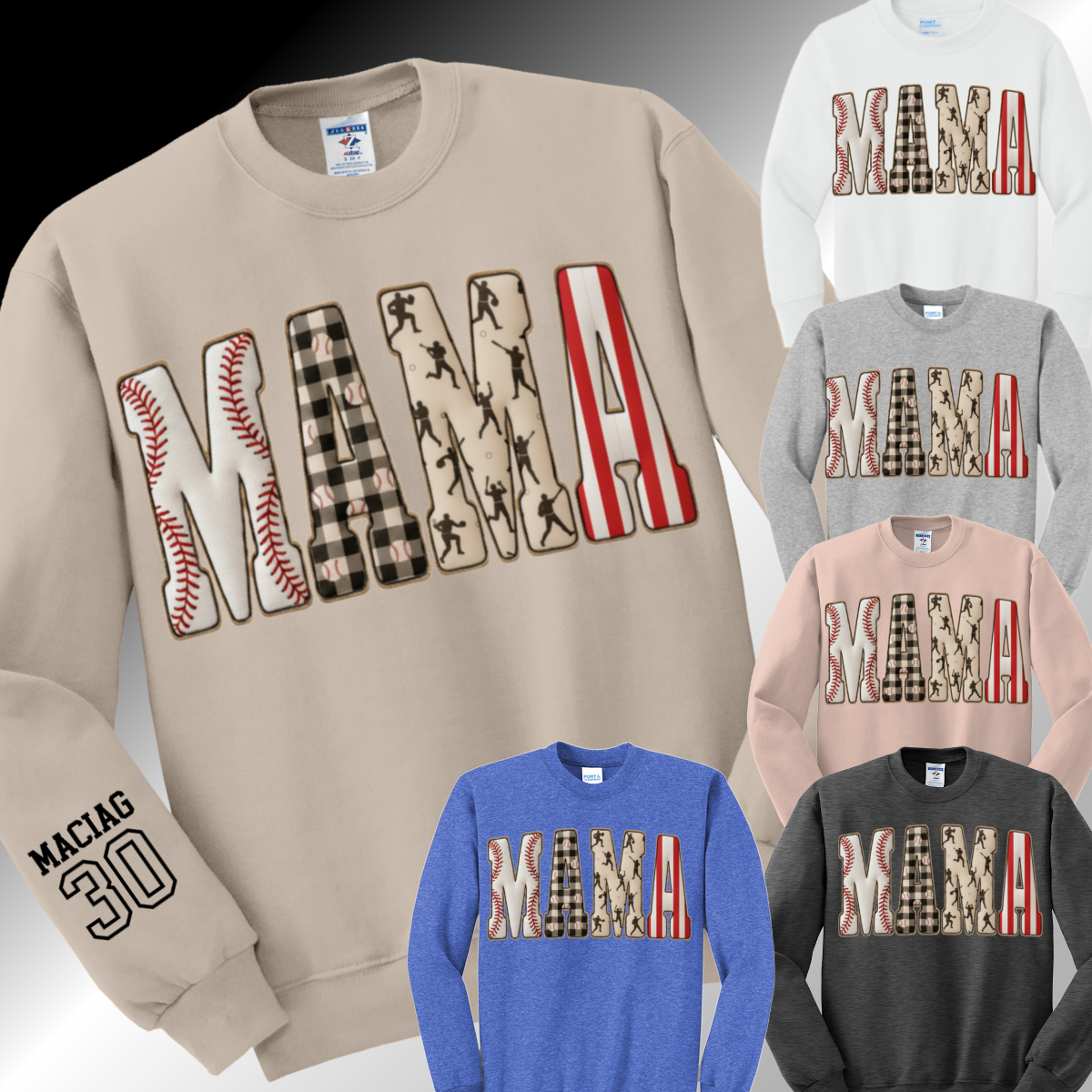 Baseball Mama with Sleeve Detail - Basic Sweatshirt (Adult)