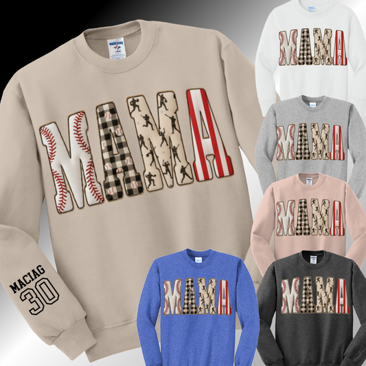 Baseball Mama with Sleeve Detail - Basic Sweatshirt (Adult)