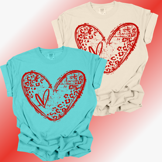 Valentines Distressed Red Leopard Heart  - Comfort Colors Tee (Adult)