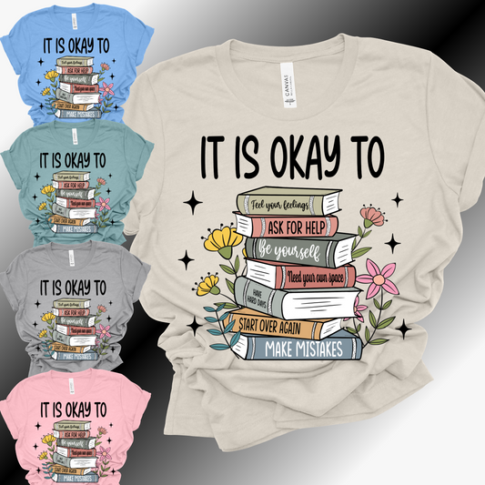 It's Okay To Be Yourself Book Stack - Bella Canvas Tee (Adult)