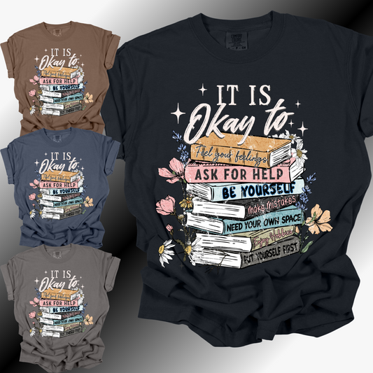 It Is Okay Book Stack - Comfort Colors Tee (Adult)