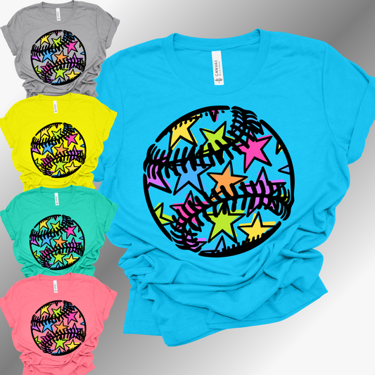 Colorful Stars Baseball - Bella Canvas Tee (Adult)