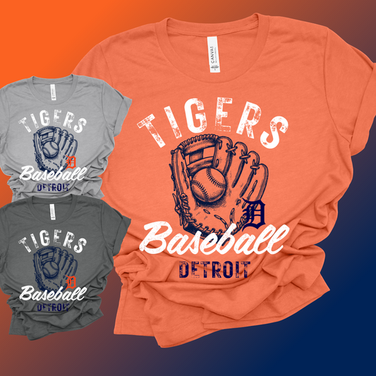 Detroit Baseball - Distressed Glove Bella Canvas Tee (Adult)
