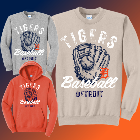 Detroit Baseball - Distressed Glove Basic Sweatshirt (Adult)