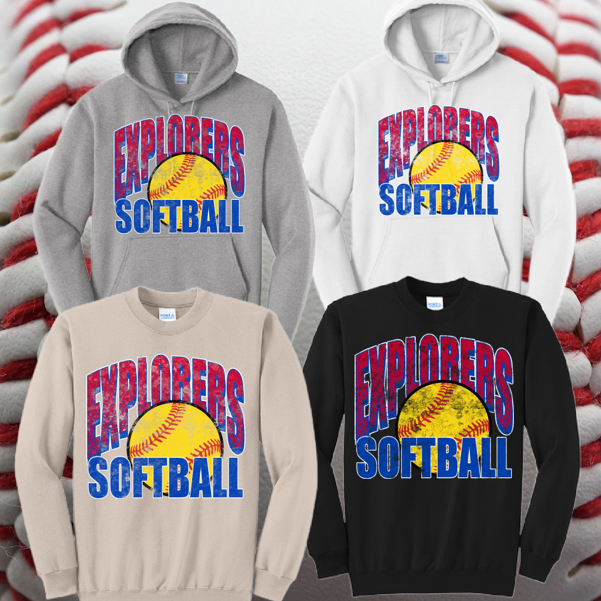 Lady Explorers SOFTBALL - Grunge Baseball Sweatshirt (Adult)
