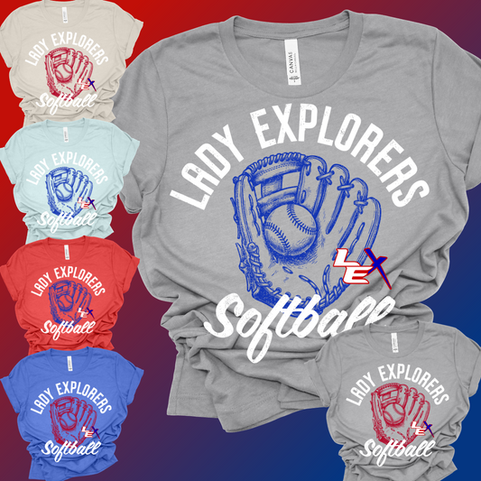 Lady Explorers Softball - Distressed Glove Premium Tee (Toddler, Youth & Adult)