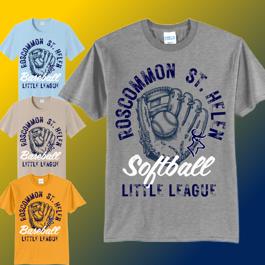 RSHLL Roscommon St. Helen Little League - Distressed Glove Basic Tee (Youth & Adult)