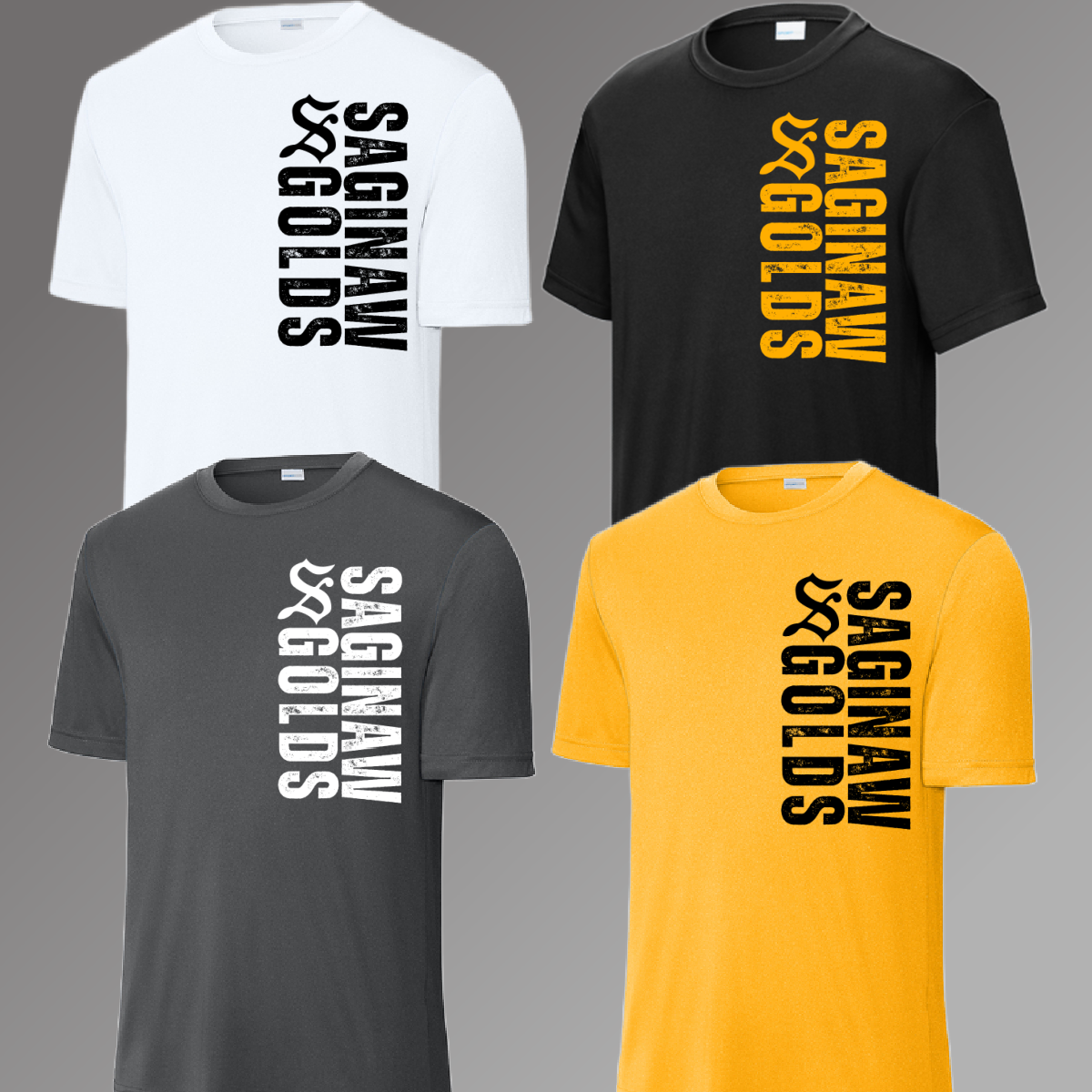 Saginaw Golds - Vertical Print Performance Tee (Youth & Adult)