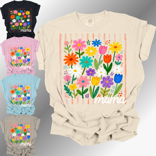 Boho Floral Stripe Mothers Day - Comfort Colors Tee (Adult)