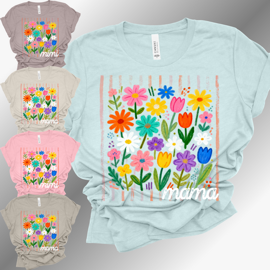 Boho Floral Stripe Mothers Day - Bella Canvas Tee (Adult)