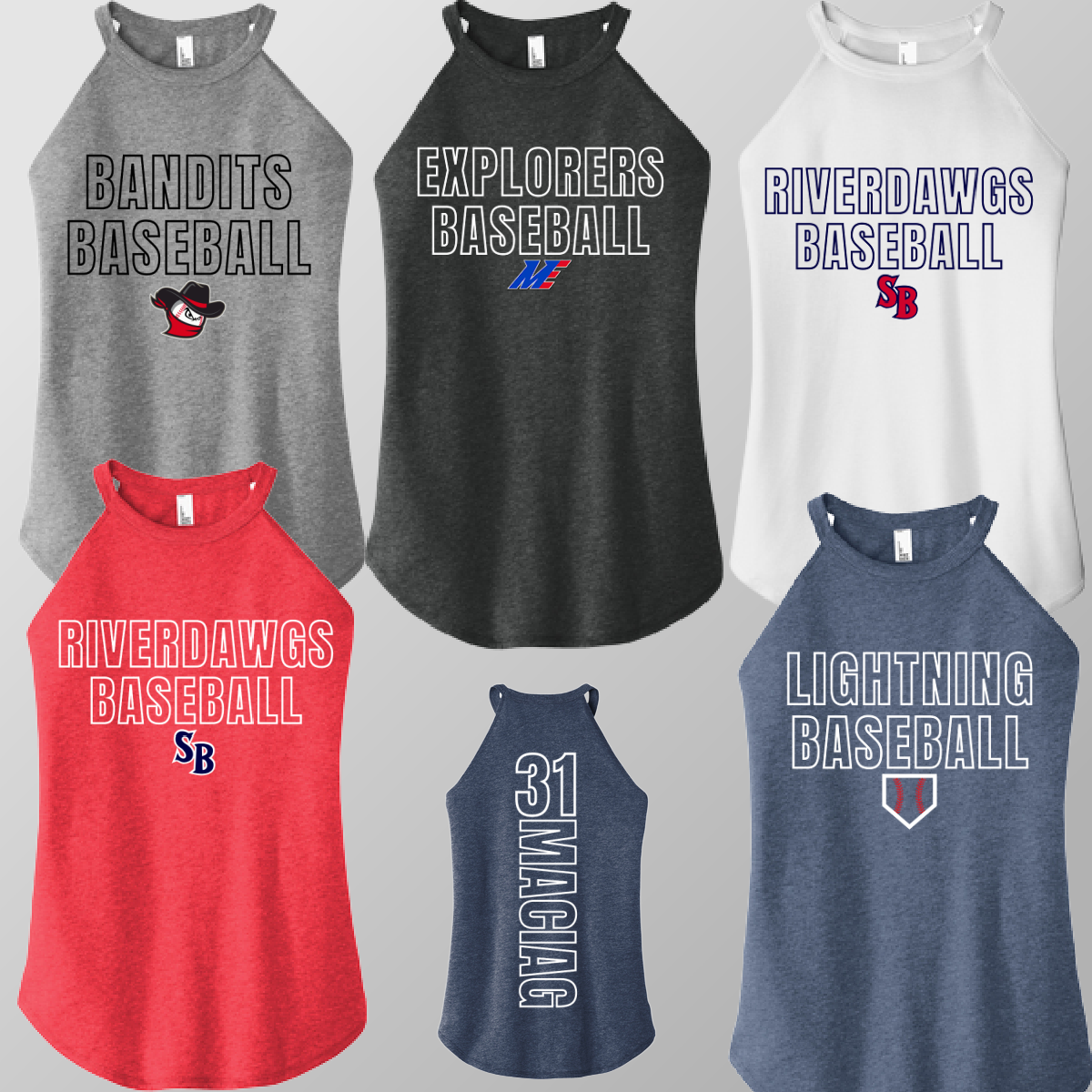 Outline Font Baseball - YOU CHOSE THE TEAM! Rocker Tank