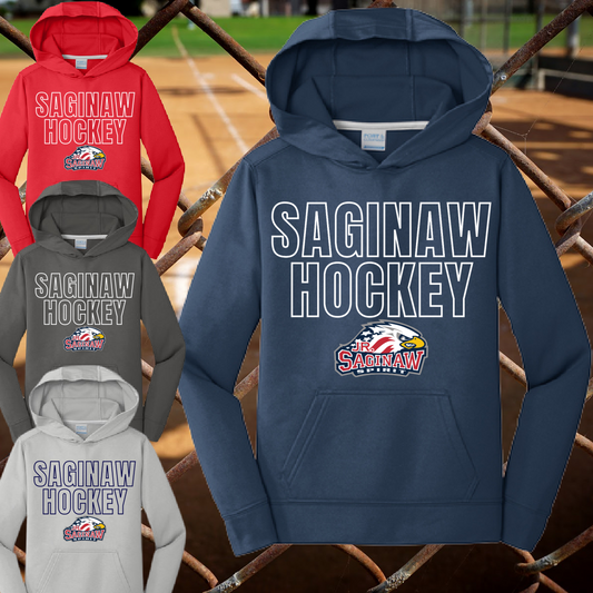 Saginaw JR. Hockey - Outline Font Performance Hoodie (Youth & Adult)