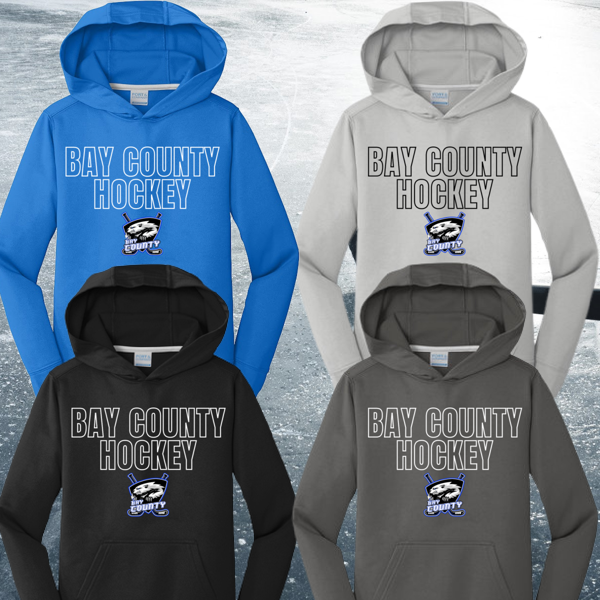 Bay County Hockey - Outline Font Performance Hoodie (Youth & Adult)