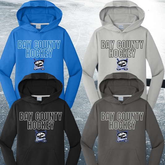 Bay County Hockey - Outline Font Performance Hoodie (Youth & Adult)