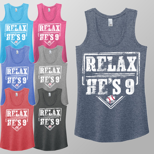 RELAX, He's 9 Baseball - Racerback Tank (Womens)
