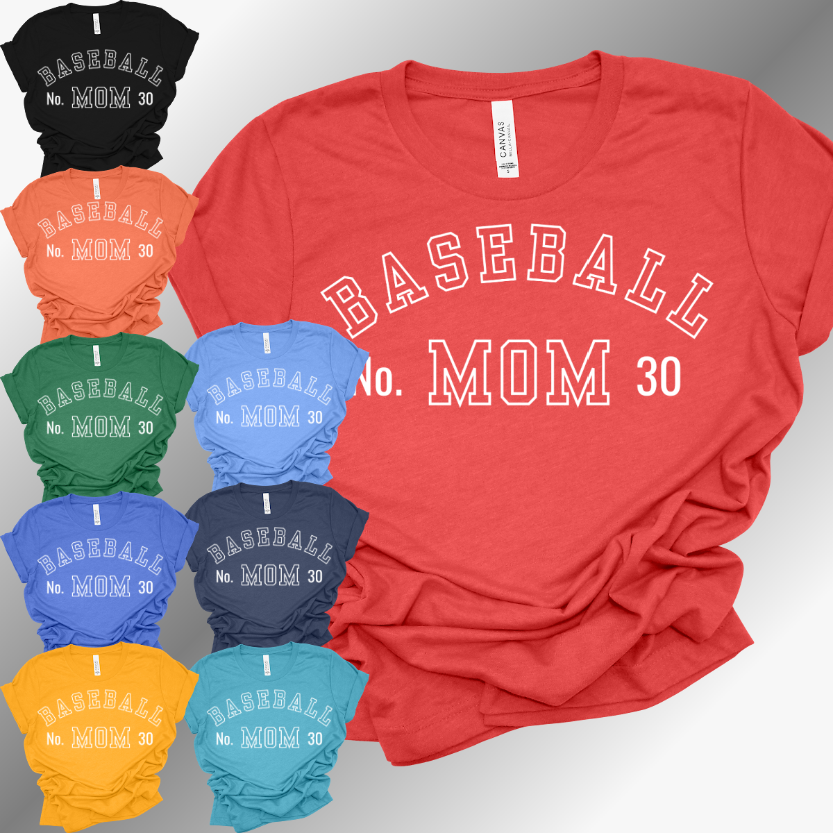 Baseball Mom with Number - Bella Canvas Tee (Adult)