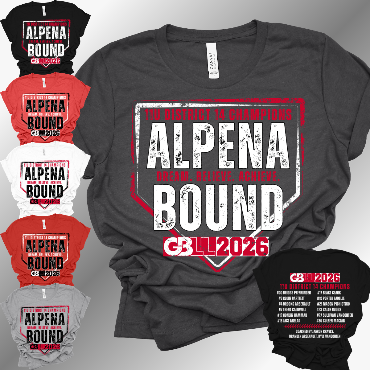 GBLL 2026 11u Alpena Bound - Bella Canvas Tee (Toddler, Youth, Adult, V Neck)