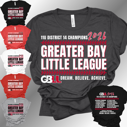 GBLL 2026 10u/11u/12u District Champs - Bella Canvas Tee (Toddler, Youth, Adult, V Neck)