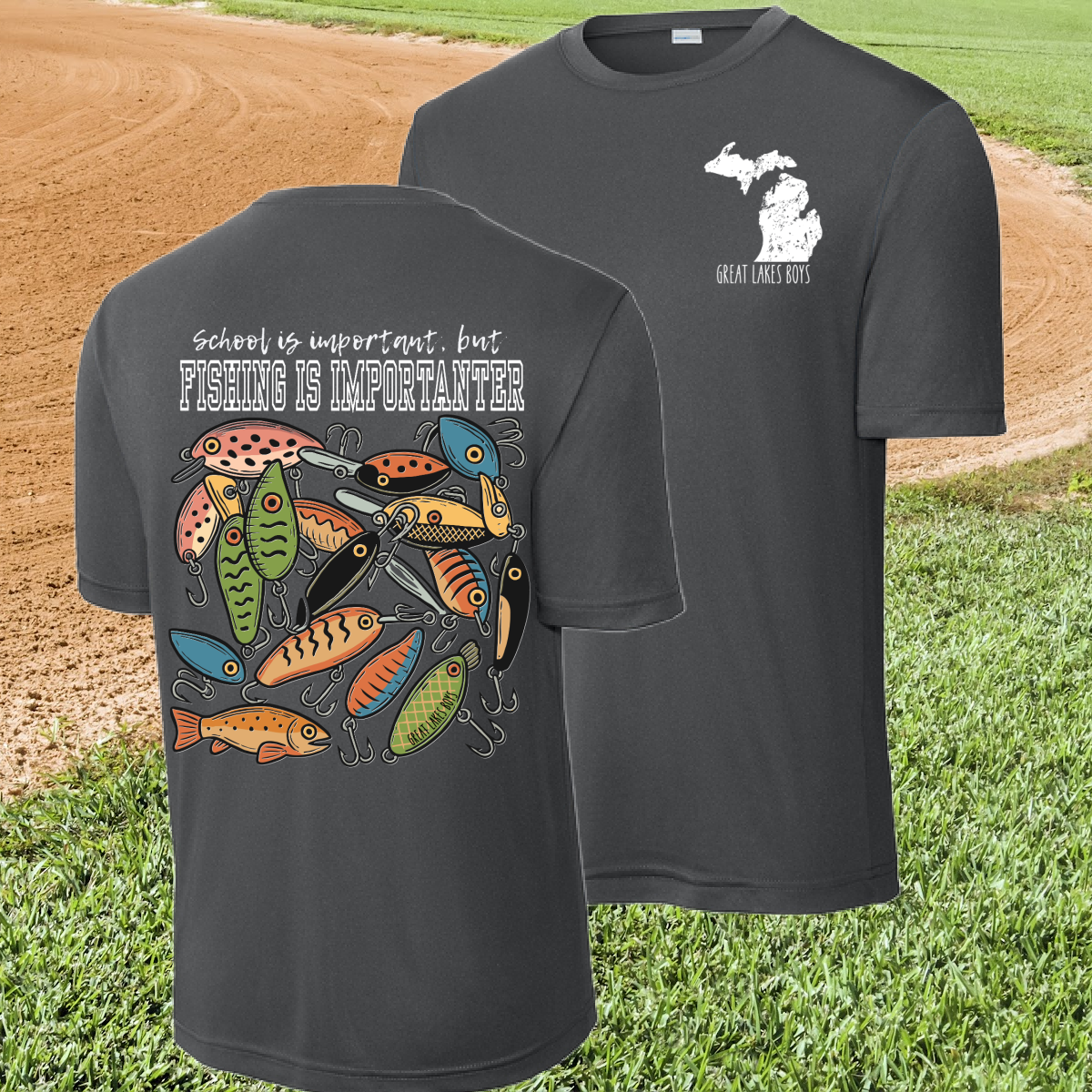 Great Lakes Boys - School Is Important But Fishing Is Importanter Performance Tee (Youth & Adult)