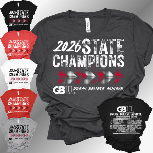 GBLL 2026 12U State Champs - Bella Canvas Tee (Toddler, Youth, Adult, V Neck)